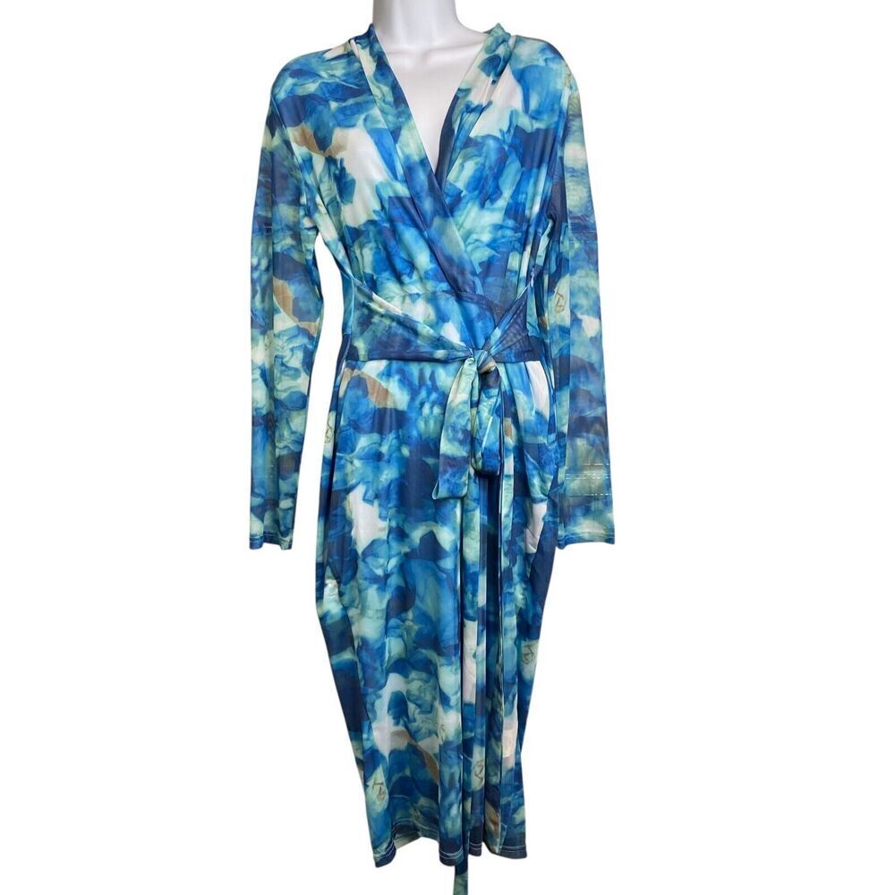 Kaimilan Women’s‎ Blue Floral Long Wrap Dress Size 8 Resort Vibrant Tropical
